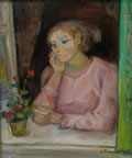 Alla finestra, anni ’60, olio su tela, cm 60x50, Napoli, collezione Serio